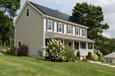 solar panels on beige colored home